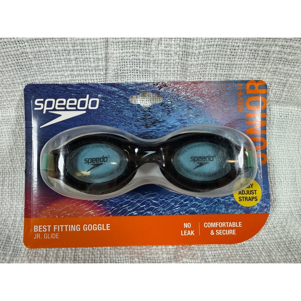 Speedo Junior Glide Swim Goggles Black Blue Anti-Fog UV Protection Ages 6-14 NEW